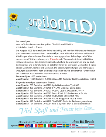 Claas Mähdrescher Protector (Senator-Klasse) Bild- Ersatzteilliste mit Explosionszeichnungen -  annoligno 1005